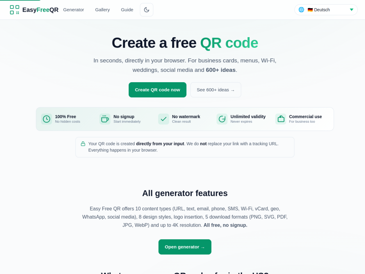 EasyFreeQR-Startseite